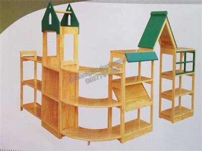 Bộ giá kệ đồ chơi mái nhà mẫu 1 gỗ tự nhiên